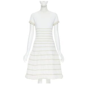 ALAÏA black viscose ribbed cloque fit flare cocktail dress